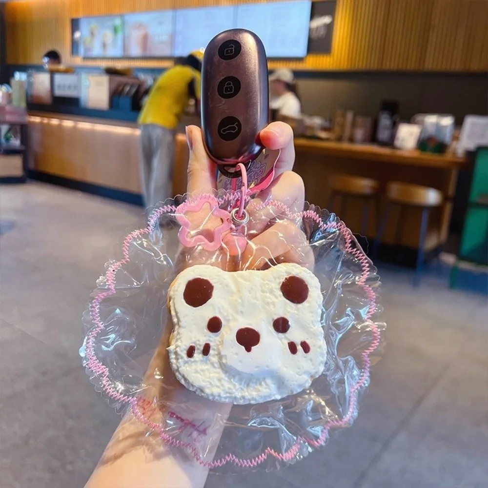 Little Bear Toast Squeeze Keychain Slow Rising Food-Grade Silicone Squeeze Doll Pendant Slow Rebound Super Soft