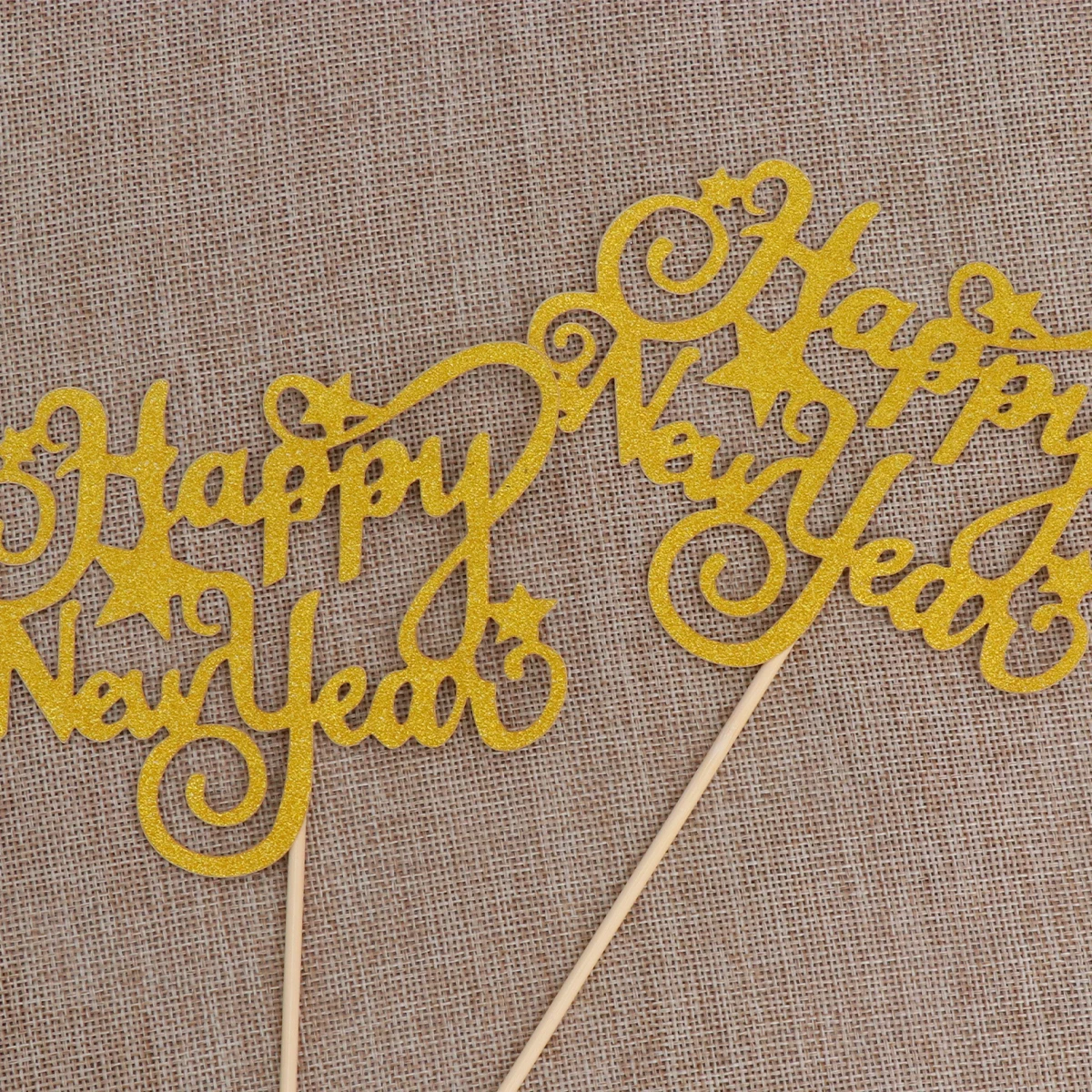 

6pcs New Year Toppers Cake Toppers Decorative Paper Picks Paper Cake Decorations for Party Cupcake Glitter Design Safe