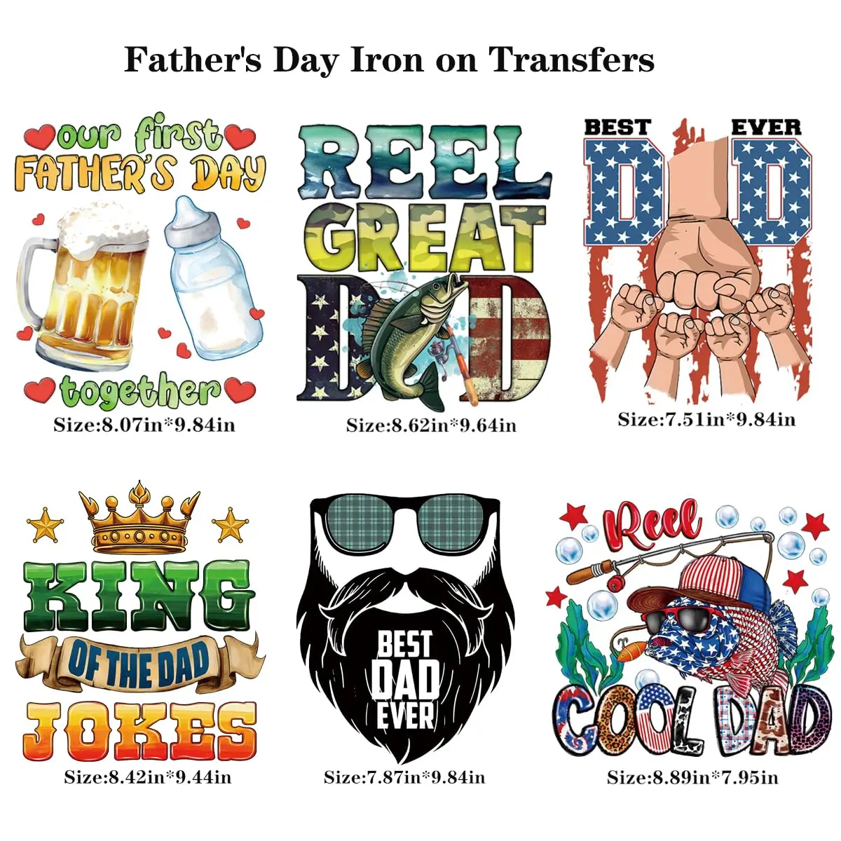 Father's Day Iron on Transfers for T-Shirts Best Dad Ever Iron on Patches Funny Dad Theme Gift Vinyl Heat Transfer Stickers Cute