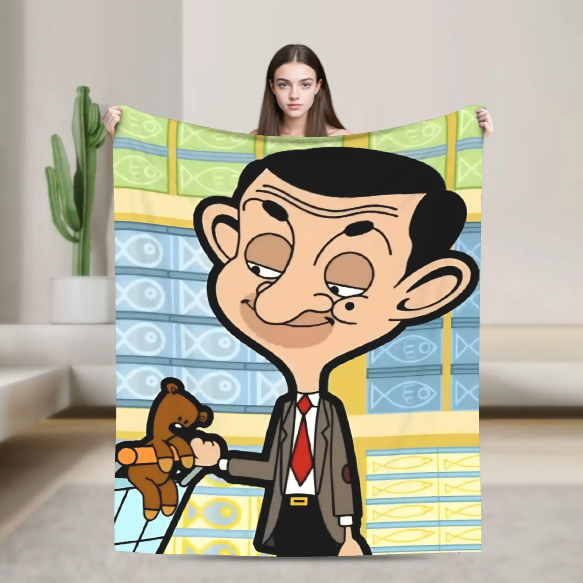 Funny Cartoon  Mr. Beans Blanket Flannel Spring/Autumn  Teddy Bear  Breathable Soft Throw Blankets for Bed Travel Bedspread