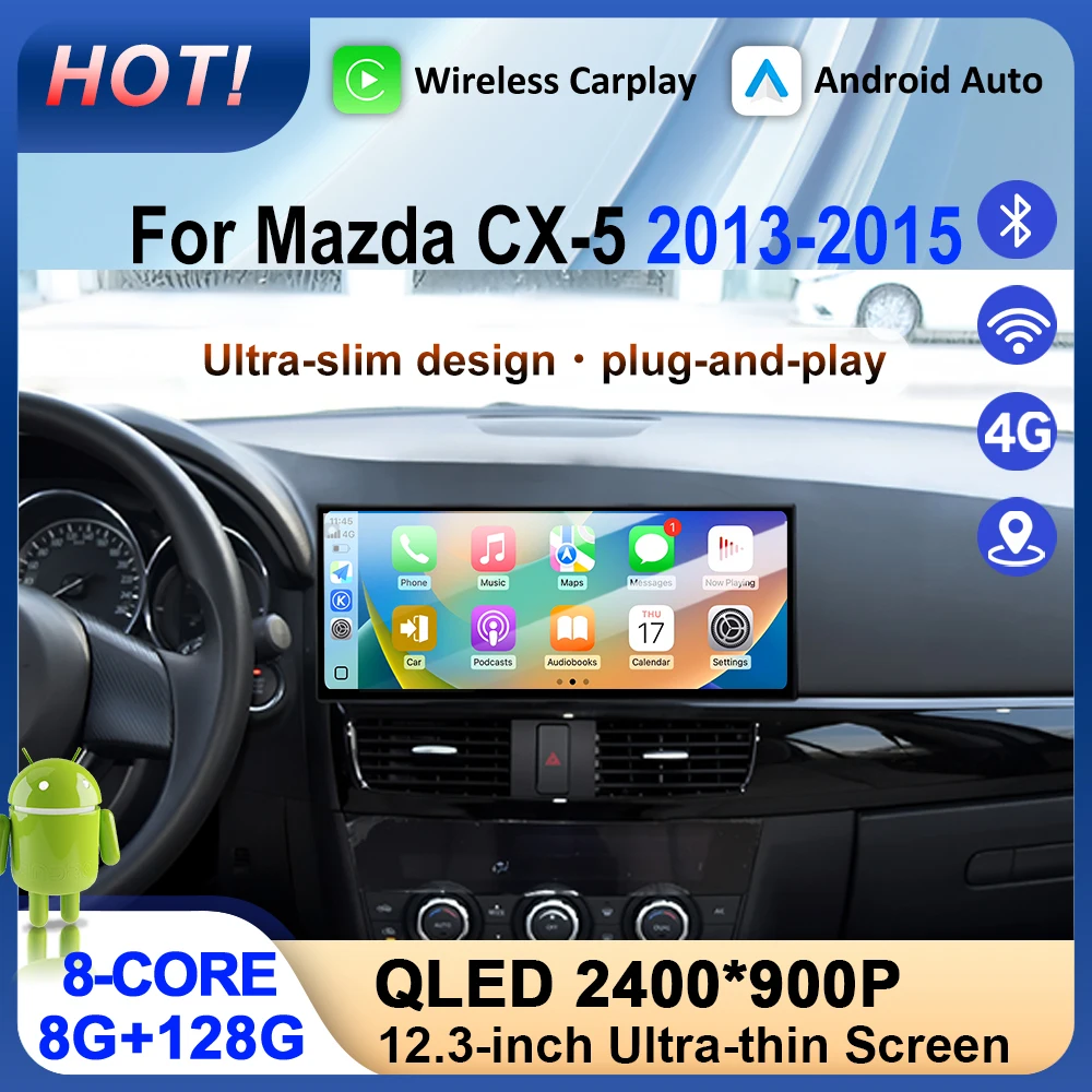 For Mazda CX-5 2013-2015 Wireless Carplay Android Auto Radio Navigation GPS Multimedia Video Player DSP 4G WIFI NO 2DIN