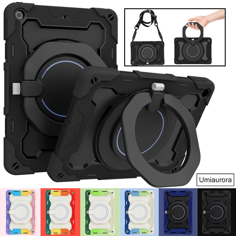 For IPad Mini 5 Air 2 3 Pro 10.5 7th 8th 9th Gen 10.2 9.7 inch 2018 Silicone PC Armor Cover Rotation Hand Ring Stand Tablet Case