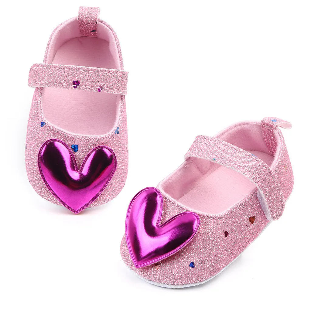 

Sequins Newborn Baby Shoes Girl Classic Heart-Shaped Cotton Blend Sole Anti-slip Dress Shoes First Walker Toddler Crib Shoes