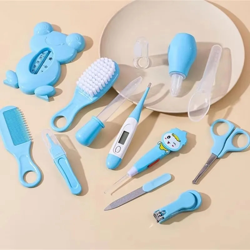13 Pieces Baby Care Set Newborn Hair Comb Nails Trimmer Manicure Scissor Nasal Aspirator and Brush Tools Accessories,Pink，Blue