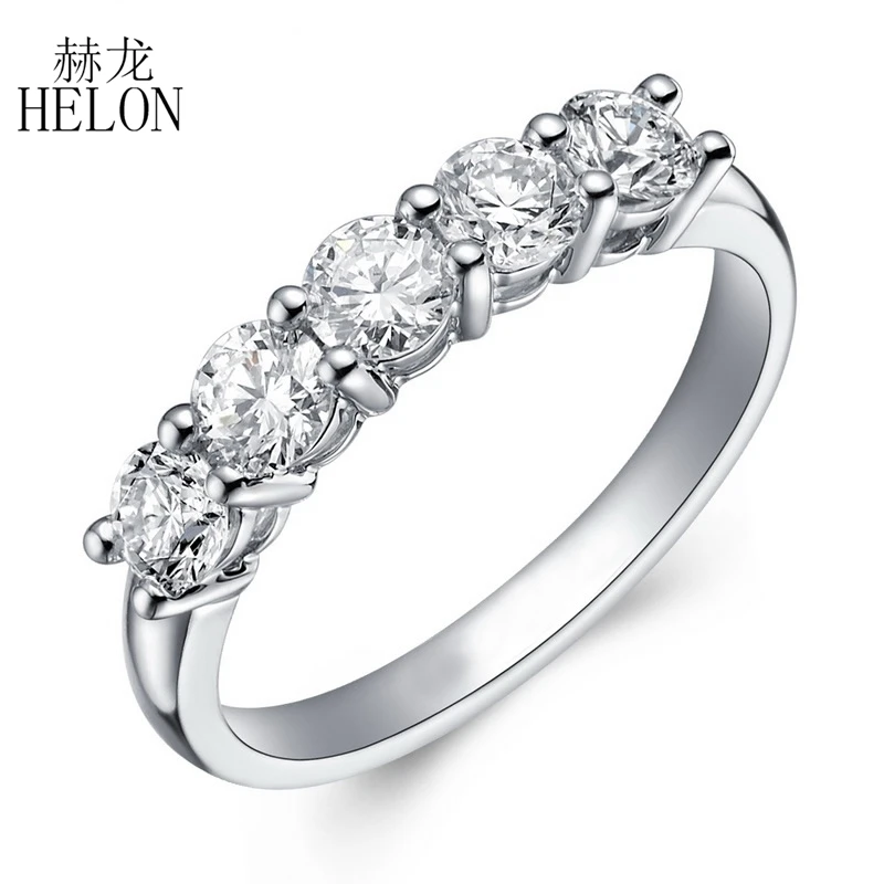 

HELON Solid 14K White Gold Ring 1ct Lab Grown Moissanite Diamond Engagement Ring Half Eternity Band for Women Romantic Jewelry