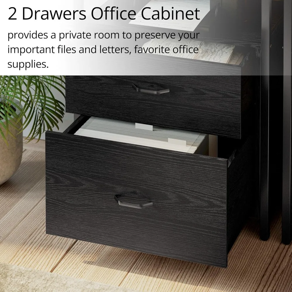 رف كتب صناعي قائم بذاته مكون من 5 طبقات مع أدراج خزانة ملفات، بطول 71.6 بوصة لتخزين المكاتب المنزلية