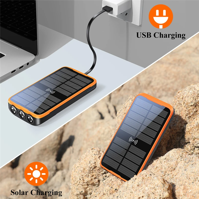 Solar Charging Power Bank 38800mAh Outdoor Waterproof Wireless Powerbank External Battery Pack Bateria for iPhone 14 Huawei P50