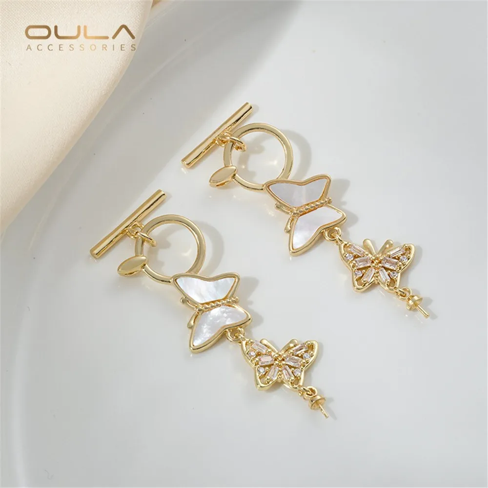 

1 шт., инкрустированный цирконом из натурального перламутра, 14-каратное золото, держатель для жемчуга-бабочки, ожерелье, кулон, пряжка, ювелирные изделия своими руками, аксессуар