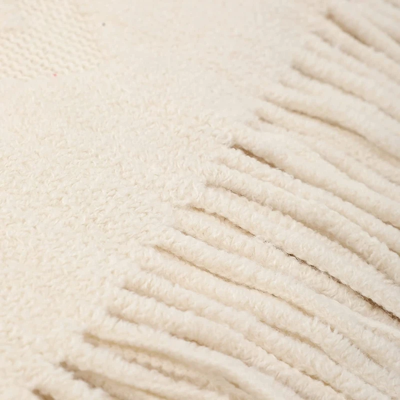 Luxury Thick Khaki Wave Tassels Knitted Throw Blanket - Sofa Bedspread Cover Bed Christmas Home Decor Gift Bedspread Cover