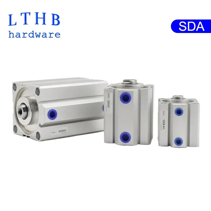 Pneumatic Cylinder SDA16 20 25 32 40 50 63 80 100mm Bore Compact Thin Air Cylinder 5-100mm Stroke Double Action Aluminium