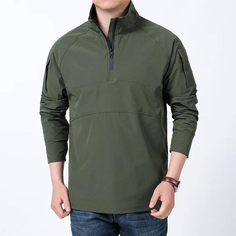 

Men's Spring 2026 Outdoor Sports Zippered Standing Collar Long-Sleeved Sweatshirt Multi-Pocket T-Shirt for Spring And Autumn