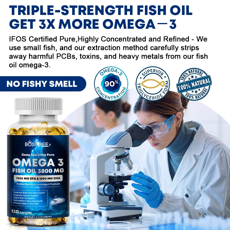Omega 3 Fish Oil Supplement, EPA+DHA - Suitable for Heart, Liver, Eye, Brain,Joint Health-Attention,Memory,and Emotional Support - view 3
