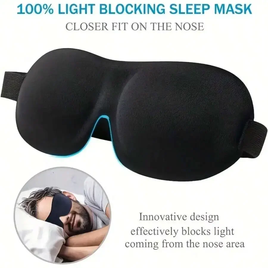 

3D Sleep Eye Mask 100% Light Blocking With Nose Cutout Adjustable Strap Soft Fabric