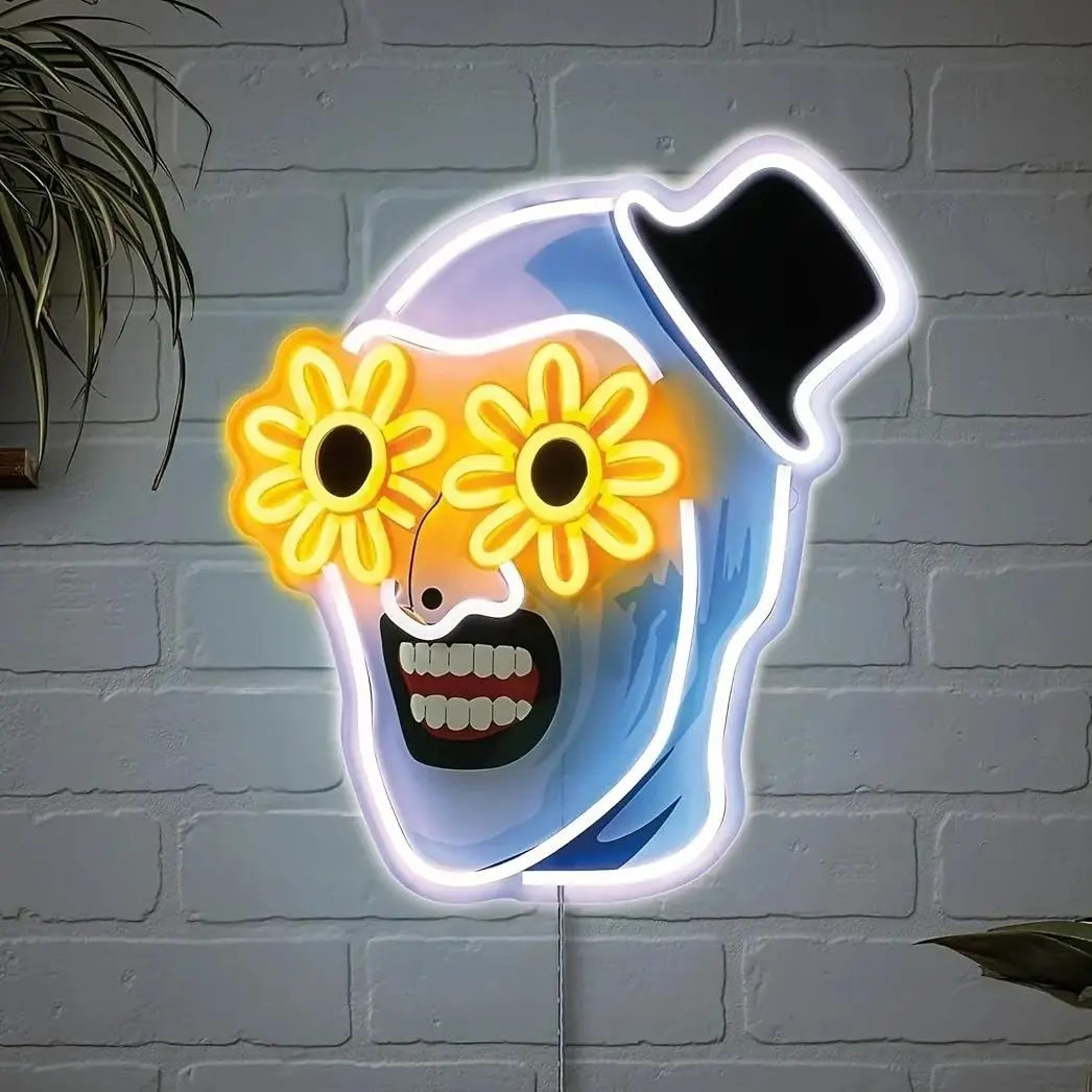 Terrifier Skull Flower UV Printed Neon Sign LED Clown Neon Lights for Wall Bedroom Game Room Man Cave bar Party Decoration Gifts