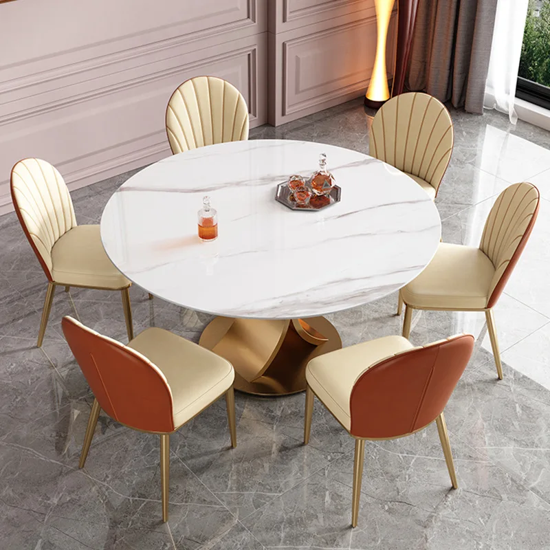 Light luxury modern minimalist slate dining table and chair combination home size Italian-style bright round living room dining