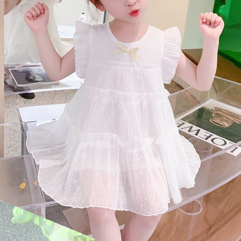 2023 New Korean Fashion Dress for Children Vintage Elegant Fashion Grace Gentle Hipster Street Chic Solid Color Sleeveless Robes