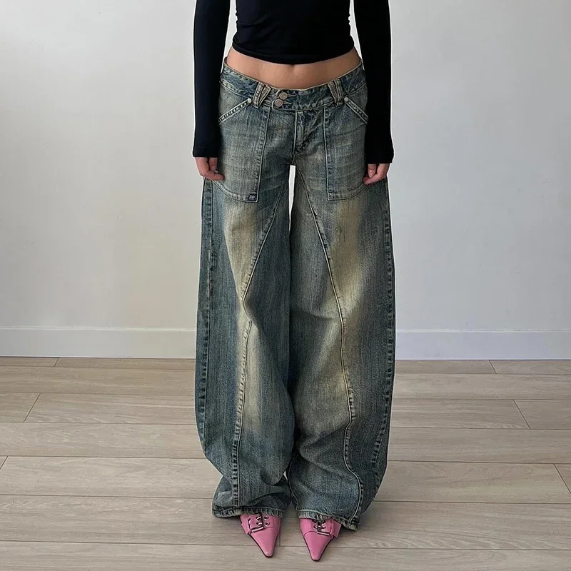 

Vintage Street Style Oversized Jeans Grunge 2000s Low Rise Loose Denim Pants y2k Aesthetic Korean Fashion Mom Jeans Lady