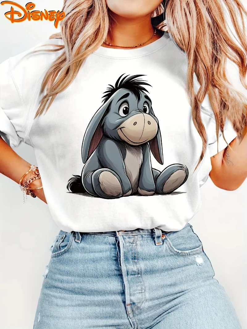 디즈니 위니 푸우 이요어 친구들 티셔츠 빈티지 여성 남성 코튼 티 유니섹스 반팔 오버사이즈 커플 탑 캐주얼