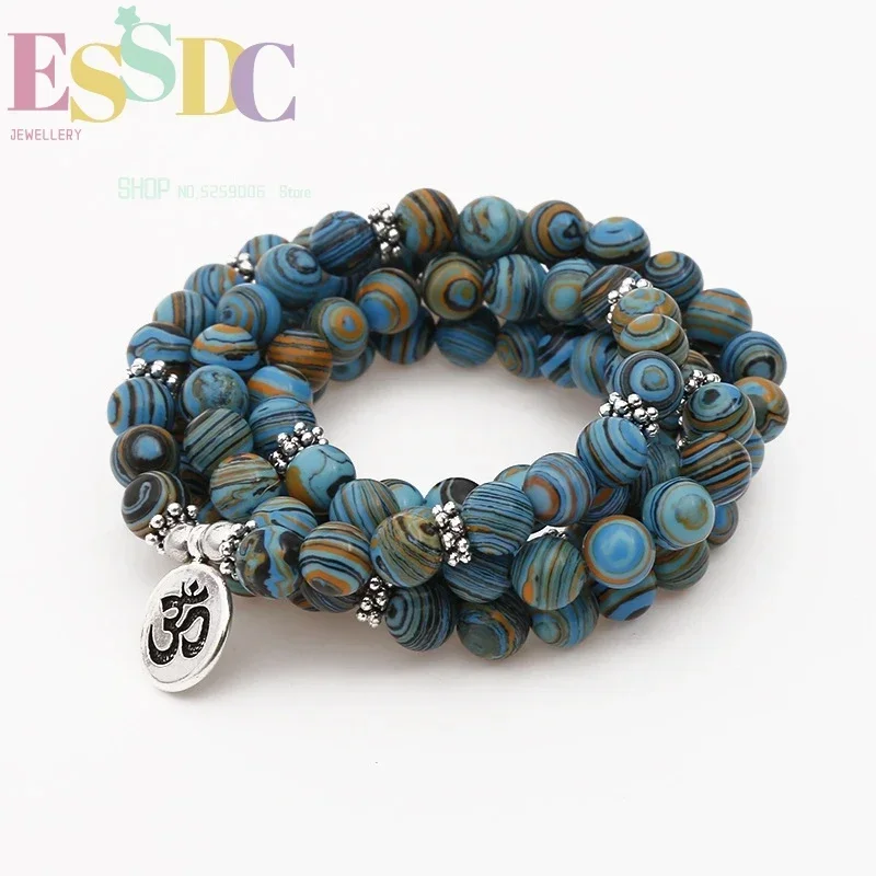 Hot Sale 8mm Natural Blossom Peacock Bead  108 Mala OHM Pendant Chakra  Yoga Buddhist Bracelet Dropship