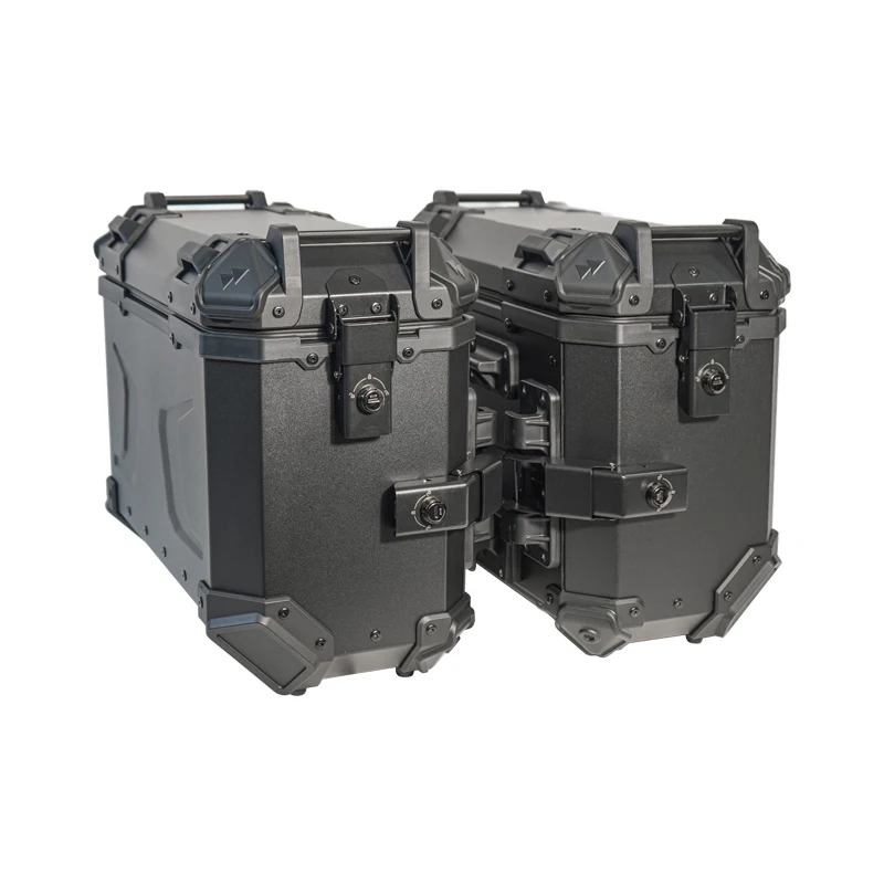 Factory Direct 36L Motorcycle Side Case - Straight/Bullhorn Design - Aluminum Alloy - Black