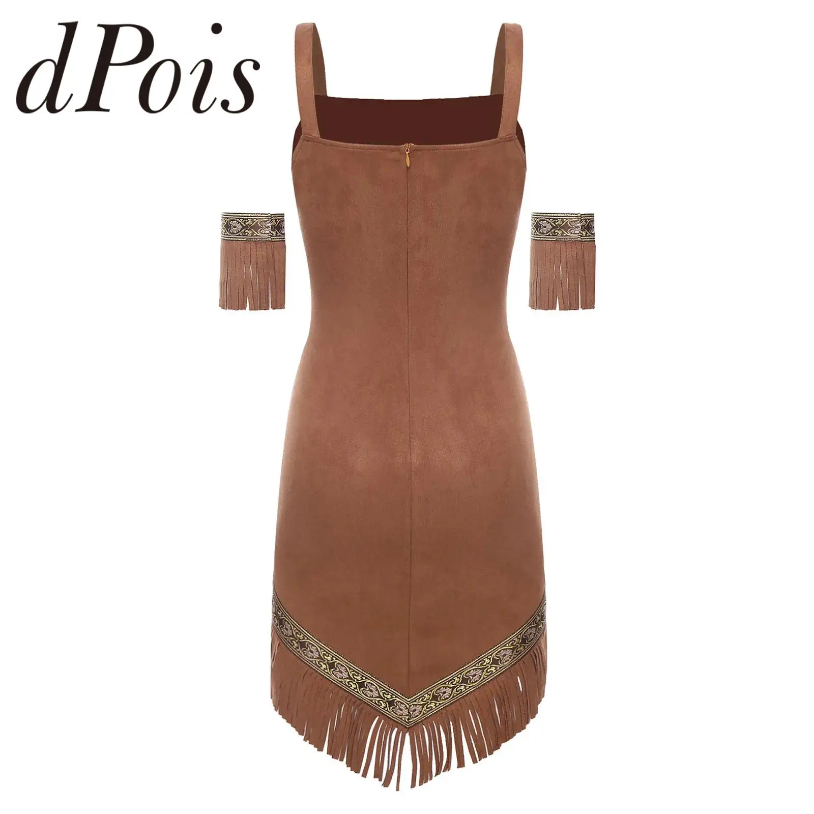

Halloween Womens Savage Princess Princess Native Tribe Princess Faux Suede Cosplay Dress Retro Fancy Dress Aboriginal Costume