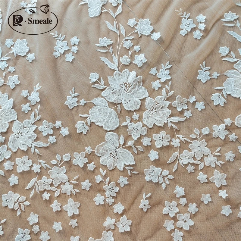 Sequin Lace Floral Bride Fabric, Wedding Dress, Headdress Skirt, DIY Hand Sewing Accessories, Clothing RS4864, Off White