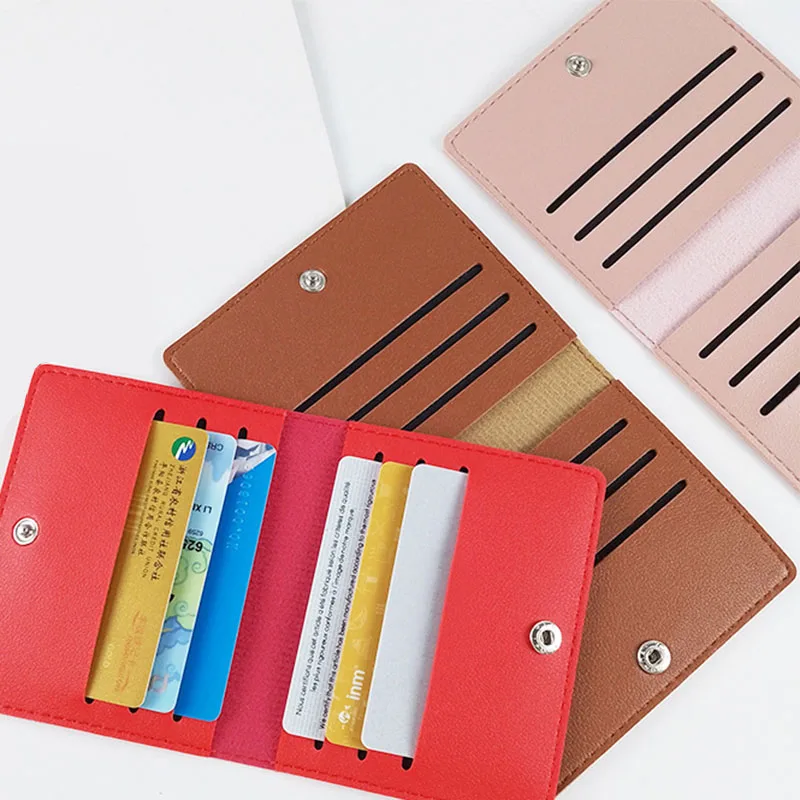 محفظة نسائية لحمل بطاقات الائتمان بلون سادة قابلة للطي بمشبك محفظة صغيرة رفيعة وحقيبة بطاقات رفيعة للرجال والطلاب محفظة من الجلد الناعم للعملات المعدنية