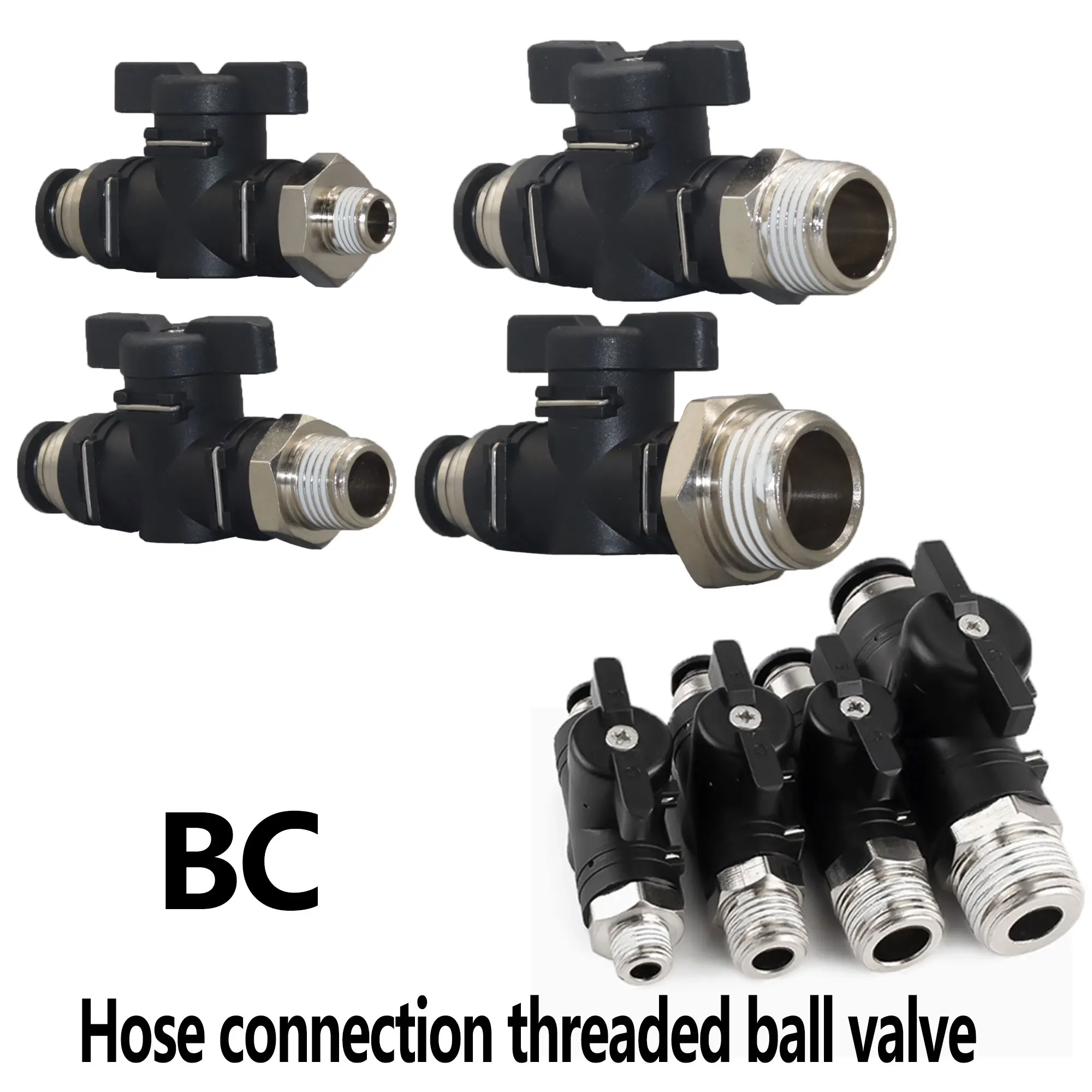 BC Pneumatic Quick Coupling Male Thread 1/8' 1/4' 3/8' 1/2' Connect 4/6/8mm Hose Ball Valve Switch Manual Valve