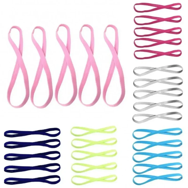 5Pcs Candy Color Women Men Yoga Hair Bands Sports Headband Girls Sport Anti-slip Elastic Rubber Sweatband Football Running
