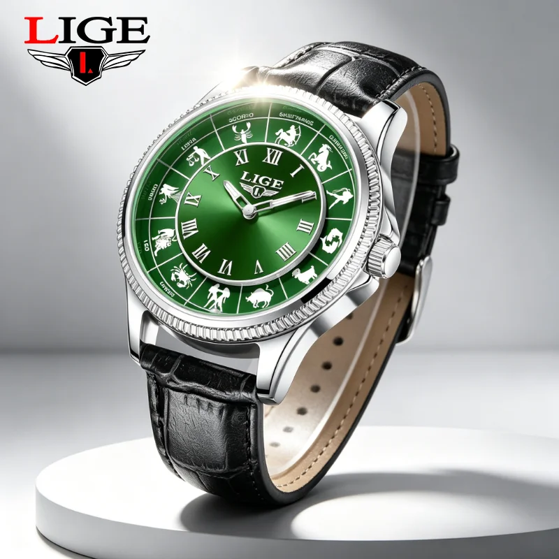 LIGE New Men's Watch 12 Constellations Roman Numeral Blue Big Dial Watch Men Casual Business Waterproof Wrist Watch Reloj Hombre