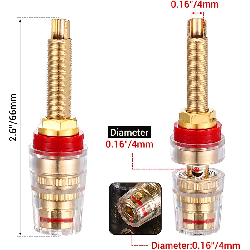 2Pcs Speaker Connectors and Terminals Binding Post HIFI Amplifier Pure Cupper Gold-plated DIY Wire Cable Banana Socket Plug