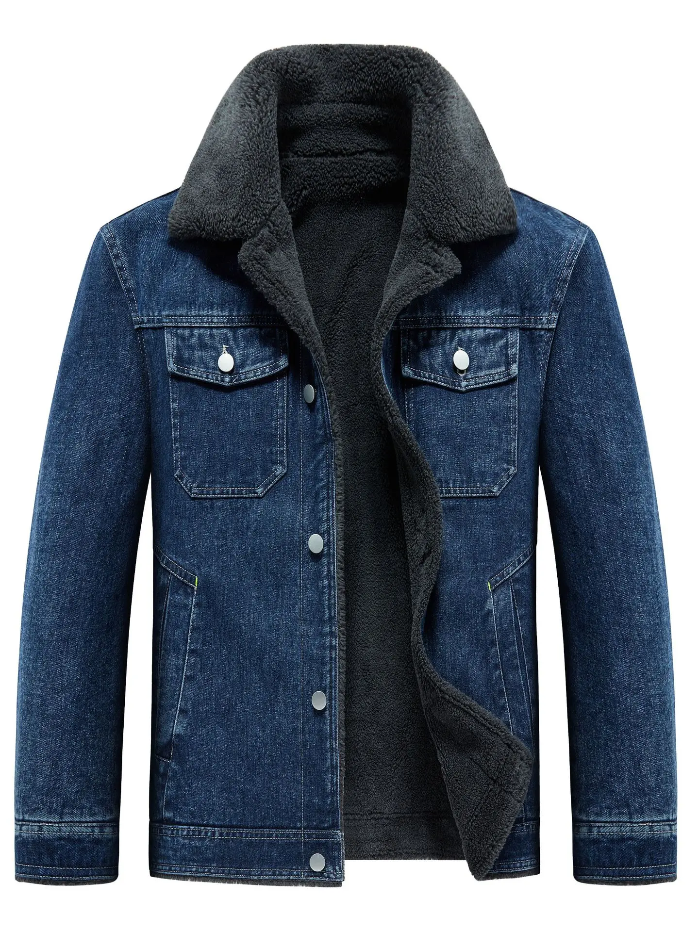 Men's Winter Fleece Denim Cotton Jacket 2025 Retro Workwear Thick Warm Casual Style for Cold Weather