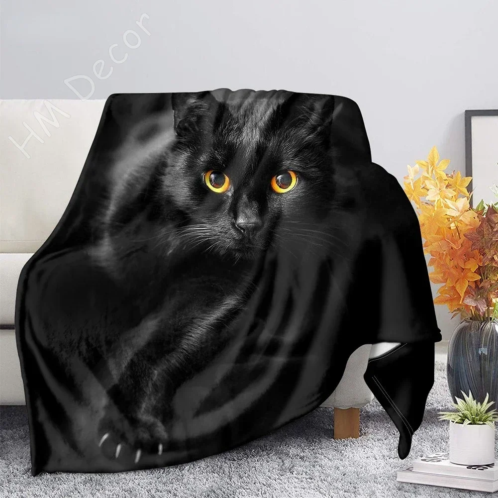 Black Cat 3D Print Velvet Plush Throw Fleece Blankets Bedspread Sherpa Blanket Sofa Bed Couch Quilt Cover for Adults Teens Kids