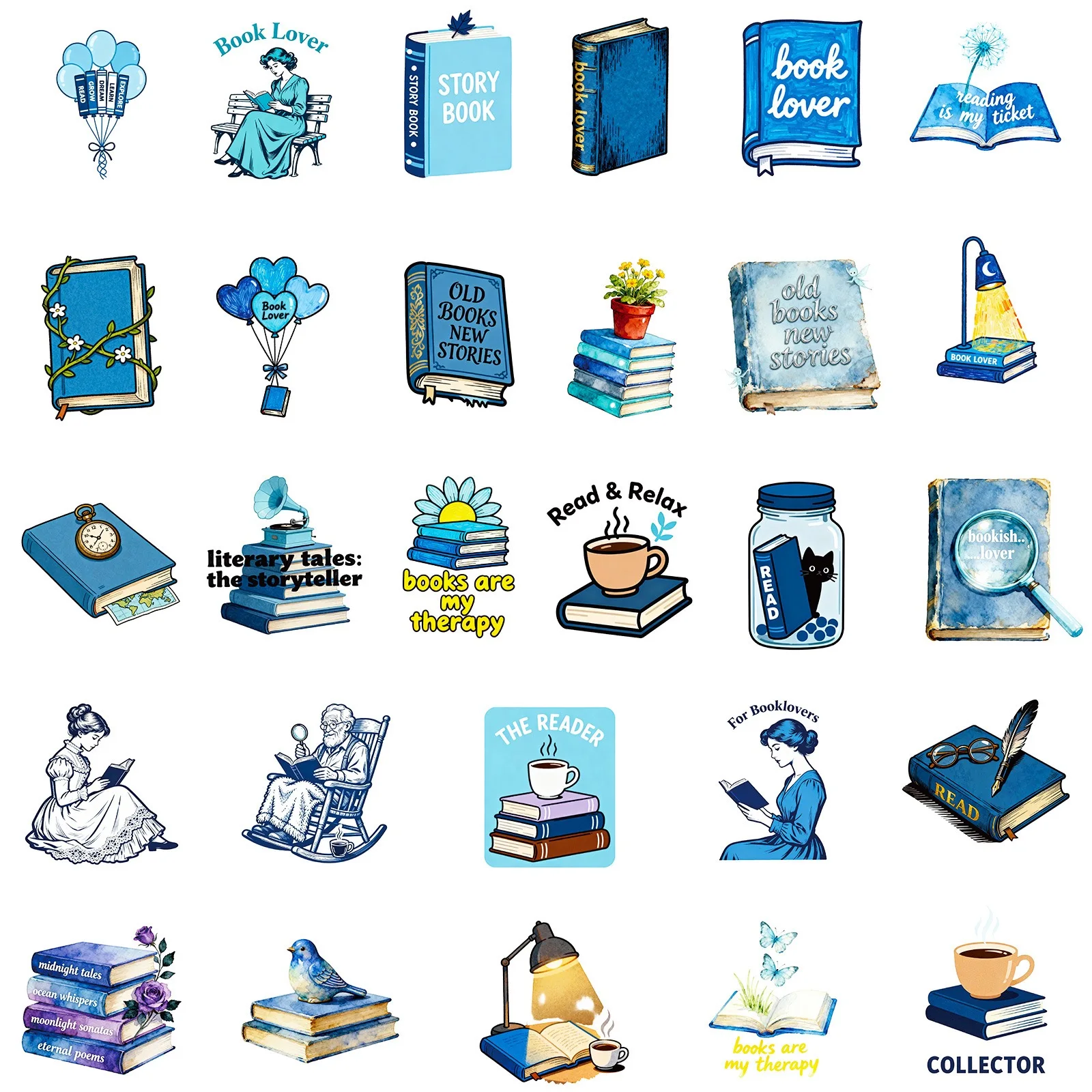 56 個ブルーリーディングブックブックイッシュステッカー Kindle 美的ガールズインステッカースクラップブッキングラップトップ電話文具子供のおもちゃギフト