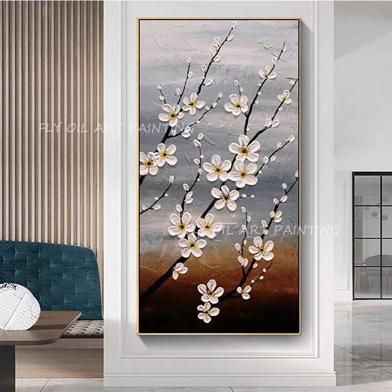 

100% Hand Painted Big Size Modern white flower thick knife landscape oil painting for home decoration as a gift unframe