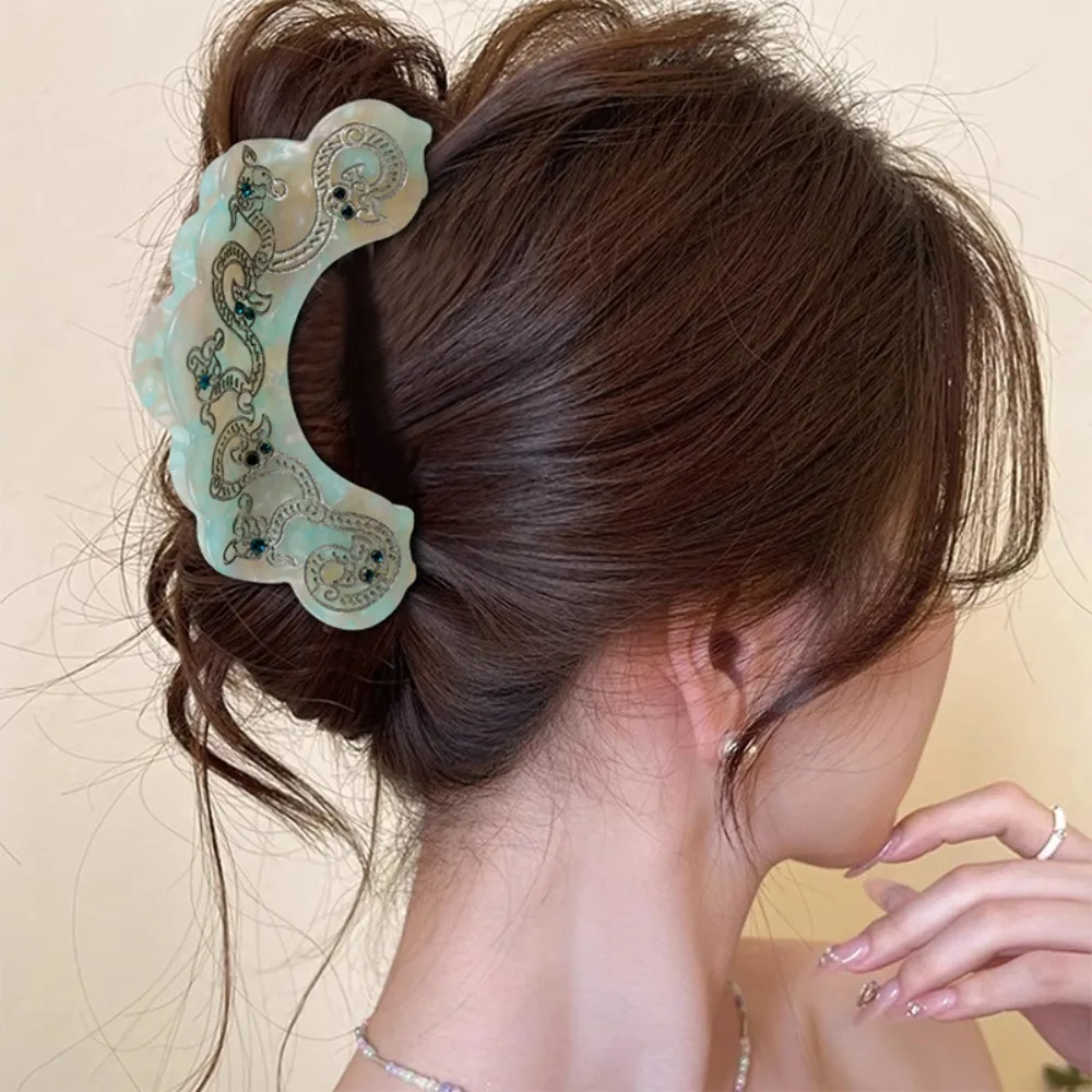 

Chinese Style Chinese Style Shark Clip Exquisite Geometric Dragon Pattern Hair Claw Acetic Acid Elegant Antique Style Grab Clip