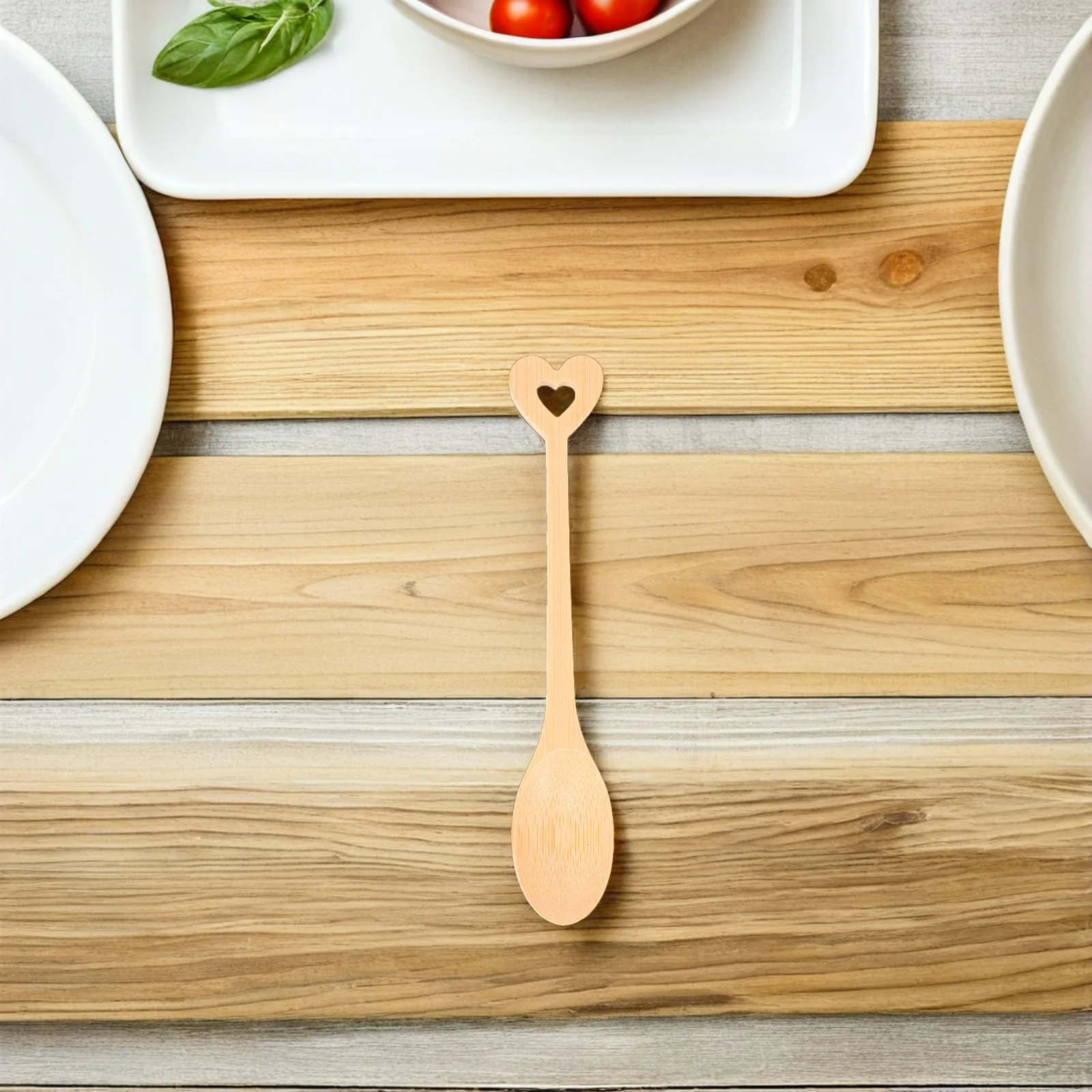 

12Pcs Bamboo Teaspoon Set with Heart Handles Small Spoons for Coffee Ice Cream Stirring Honey Sugar Serving Eco-Friendly