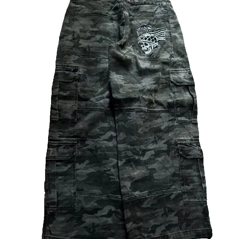 

New Gothic Harajuku Retro Camouflage Wide-leg Pants Men Hip-hop High Street Y2K Jeans Women Trendy Brand Streetwear Trousers