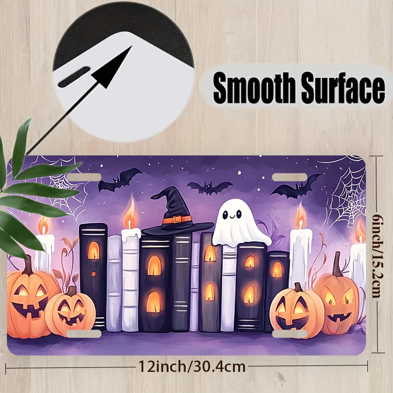 2D Flat, 2D Flat License Plate Kit and Frame, Halloween Theme Books and Decorations, Suitable for Front Decoration, License Plat