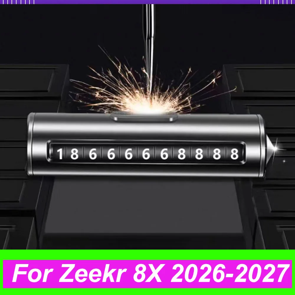 Car Temporary Parking Number Plate With Window Breaker Metal Hidden Phone Number Card Auto For Zeekr 8X 2026-2027