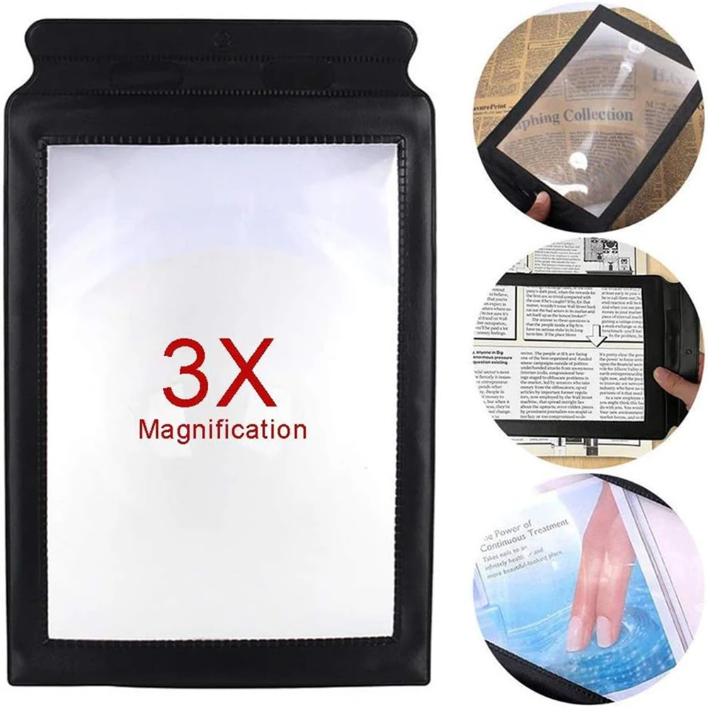 Magnifying Glass Large 3X Magnifier Portable A4 Full Page Size,Distortion-Free for Reading Books, Newspapers,Use as Low