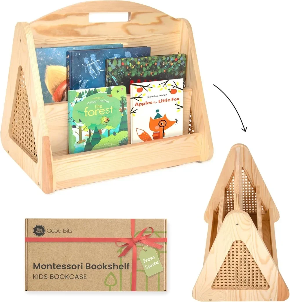 

Double-Sided Montessori Bookshelf for Kids, Rattan Book Shelf for Kids Rooms, Nursery Book Shelves, Toddler Bookshelf