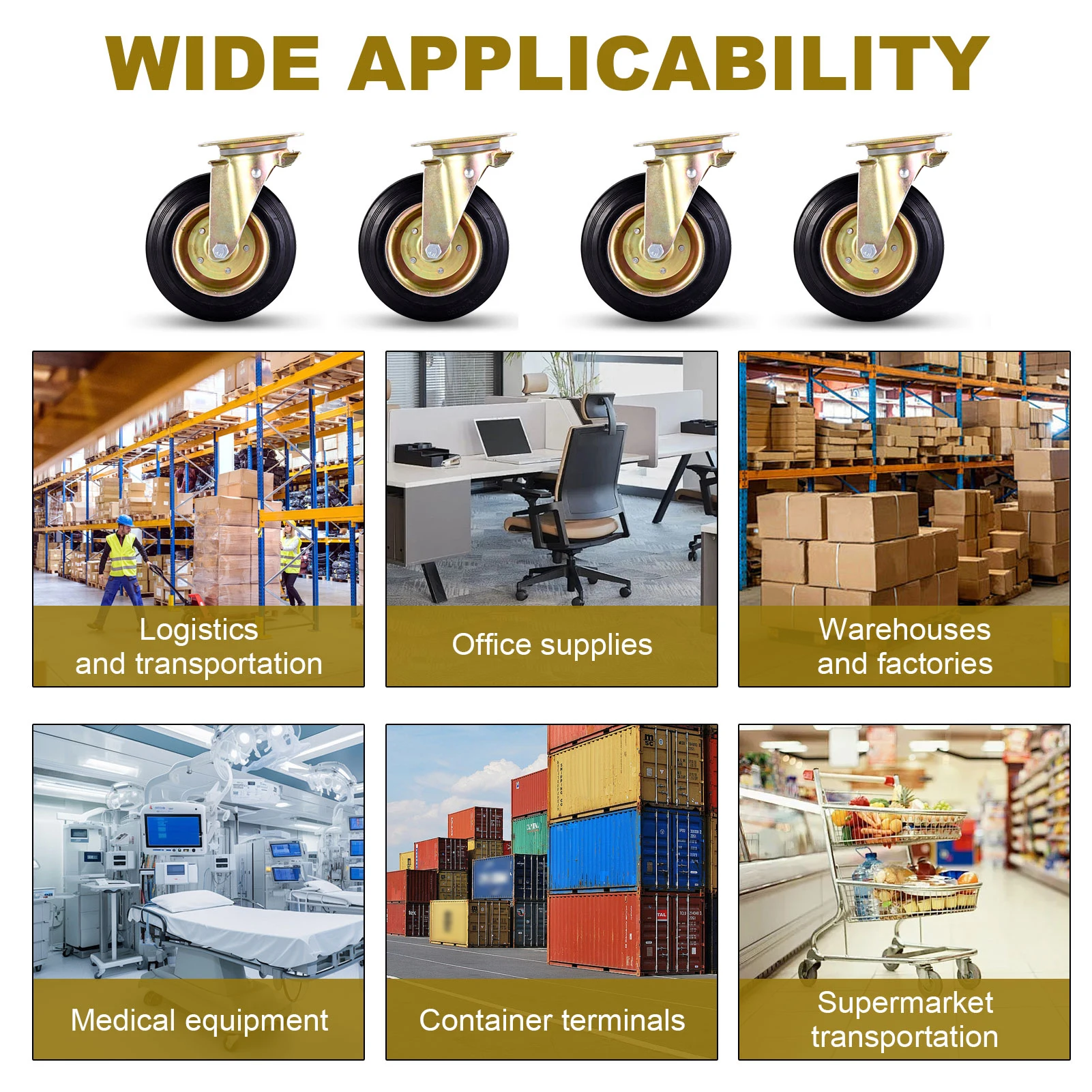 Heavy Duty Caster Wheels 8 Inch Industrial Casters 4 Pieces Castor Wheels, 360 Degrees Rotation,Castors for Cart Workbench