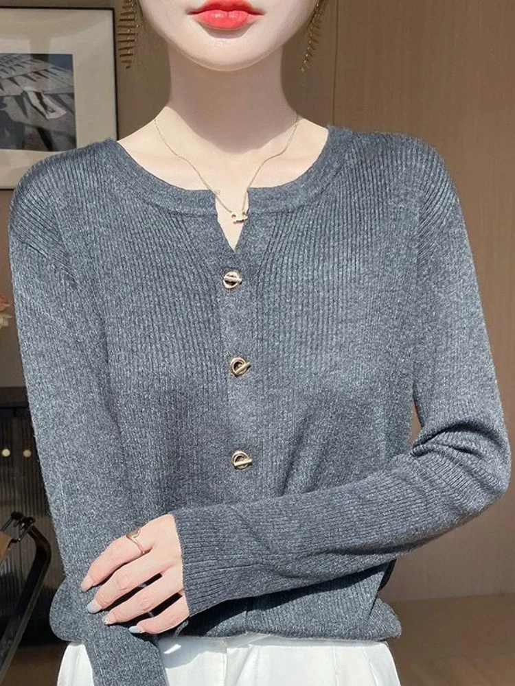 Feminino o pescoço versátil camisola feminina outono inverno 2025 novo único breasted malha cardigan senhoras cor sólida camisola casacos