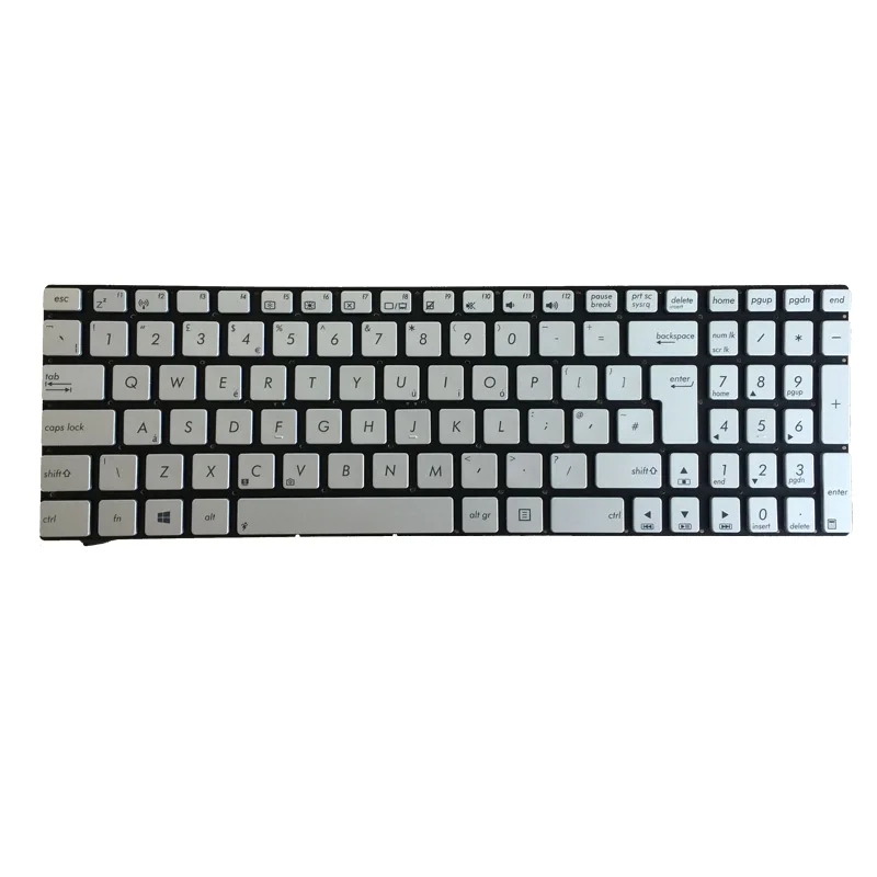 UK Laptop Keyboard for ASUS N56 N56V N76 N76V N76VB N76VJ N76VM N76VZ U500VZ N56VV N56VZ U500VZ U500 U500V Silver Keyboard