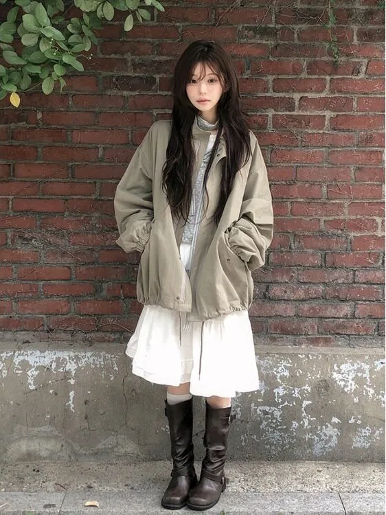 Fashionable Loose Lazy Apocalyptic Style Women's Workwear Jacket Drawstring Waistcoat Shoulder Length Coat Korean Style