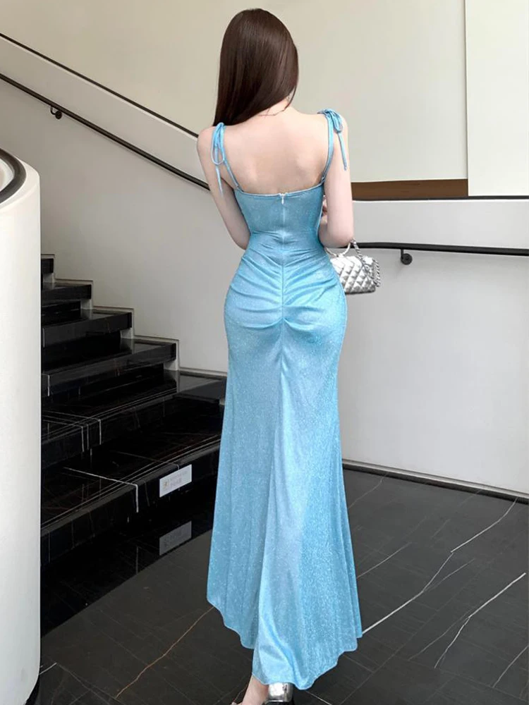 Women Vacation Clothes Sparkly Sexy Sling Skinny Maxi Long Gown Evening Dress Elegant Lady Fashion Party Prom Vestidos Robe New