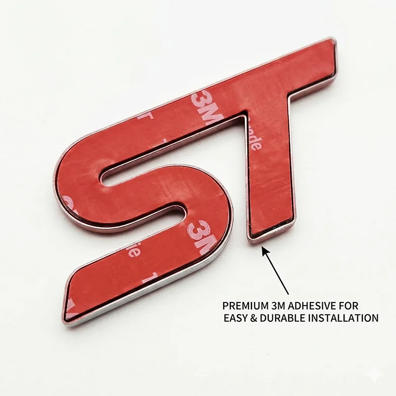 3D Metall Auto-Logo ST Line Emblem Selbstklebendes Heckklappen-Abzeichen Rot Chrom Schwarz ST Aufkleber Zubehör – Detail 3