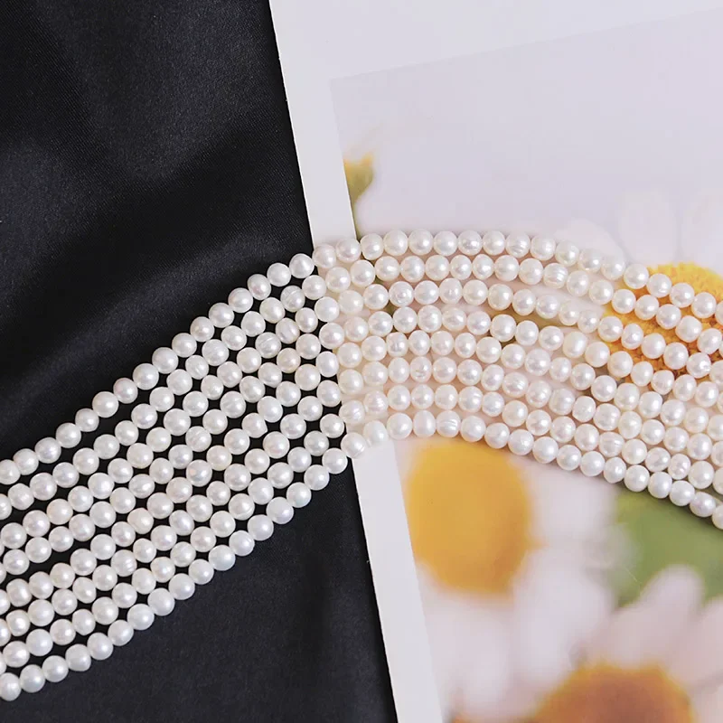 Pearl Factory 4-5mm  Potato Shape White Freshwater Pearl  Strand  Zhuji Pearl For Jewelry Making