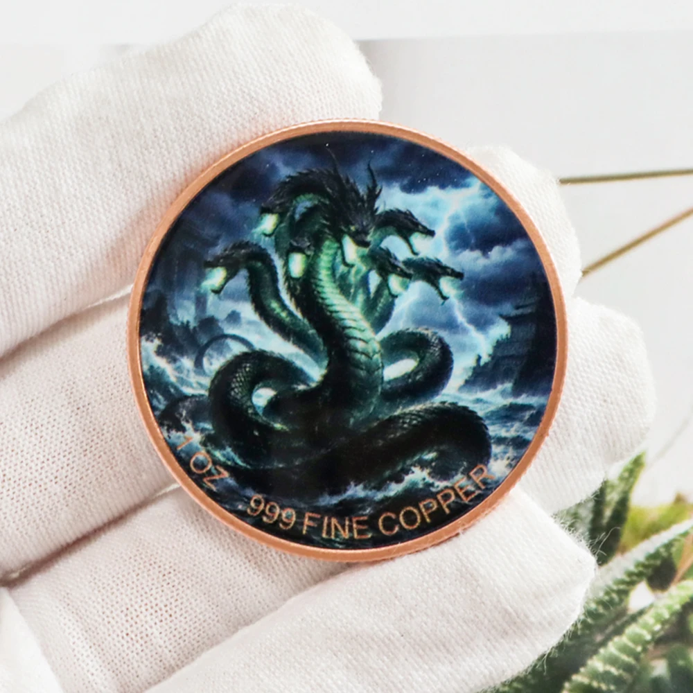 1 OZ .999 Fine Copper Hydra Dragon Challenge Coin Mythical Creature Commemorative Token Souvenir Gift for Myth Beast Enthusiasts